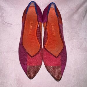 Rothy's Women's Pointed Knit Flats in Pink and Orange with Gold Toe